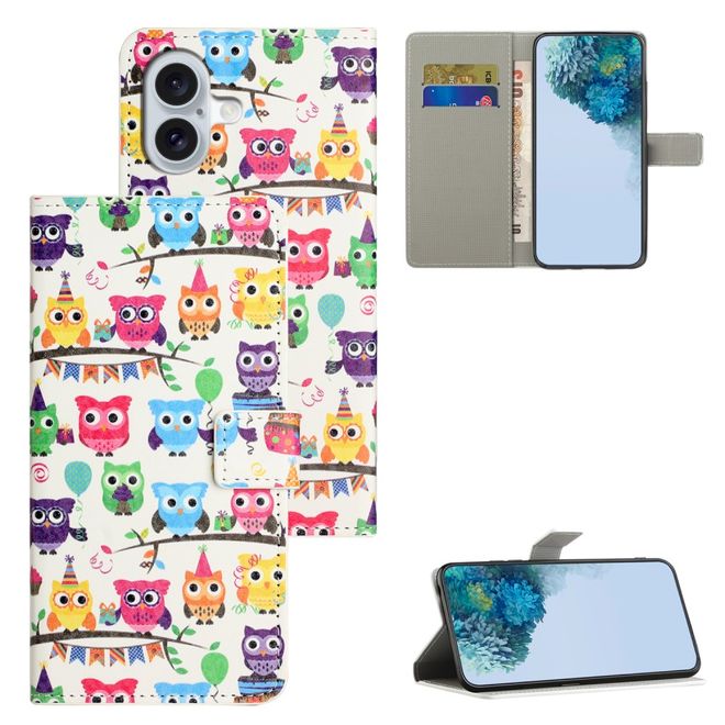 iPhone 16 Phone Case - Leather Bookcover Image Series - Owls