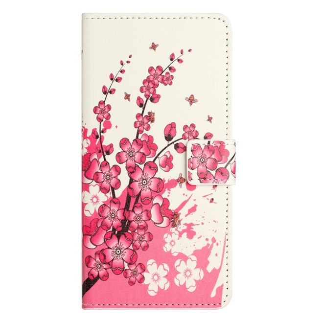 Étui pour iPhone 16 - Collection Couverture Livre en Cuir - Fleurs Roses