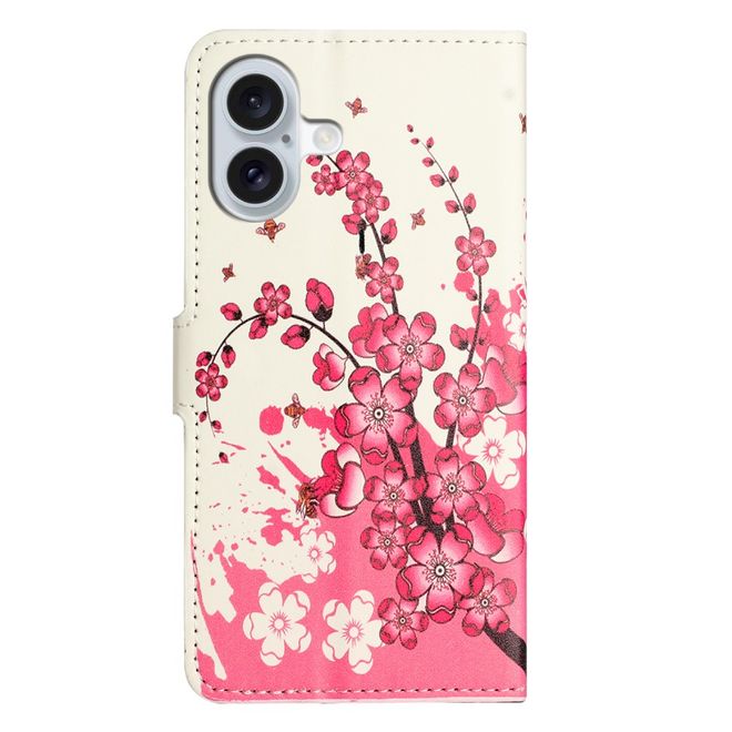 Étui pour iPhone 16 - Collection Couverture Livre en Cuir - Fleurs Roses
