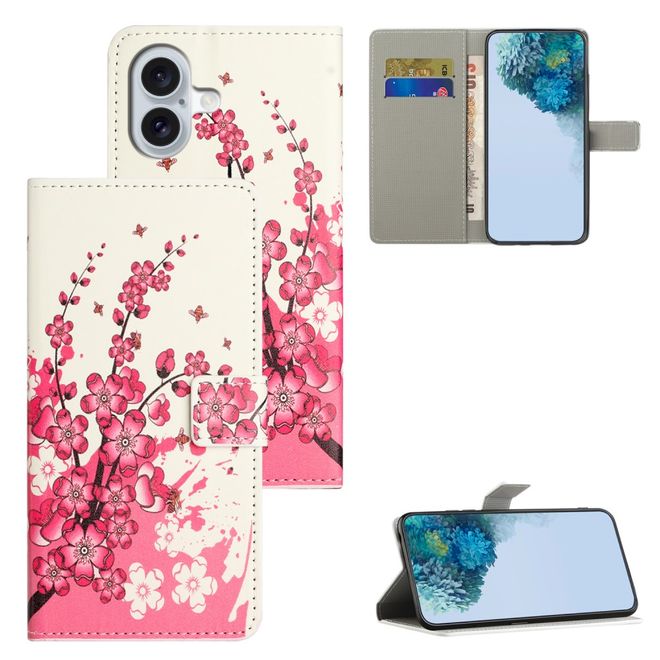 Étui pour iPhone 16 - Collection Couverture Livre en Cuir - Fleurs Roses
