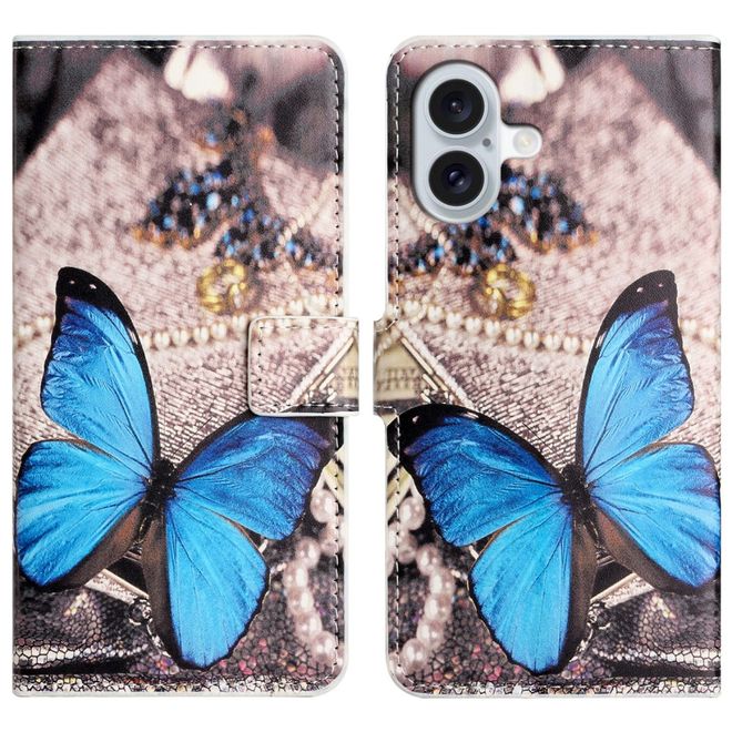 iPhone 16 Phone Case - Leather Bookcover Image Series - Blue Butterfly