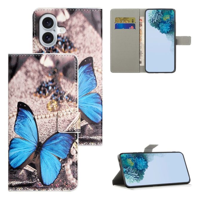 iPhone 16 Phone Case - Leather Bookcover Image Series - Blue Butterfly