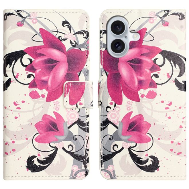 Étui pour iPhone 16 Plus - Collection Couverture Livre en Cuir - Lotus