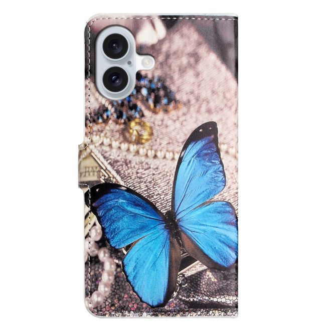 iPhone 16 Plus Phone Case - Leather Bookcover Image Series - Blue Butterfly