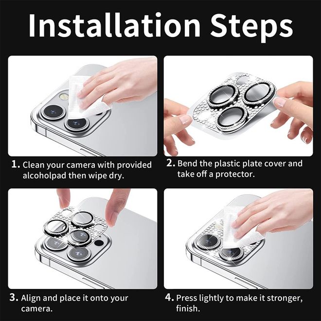 Enkay - iPhone 16 Pro / 16 Pro Max Kamera Glas - Glasperlen + Metall + gehärtetes Glas - schwarz