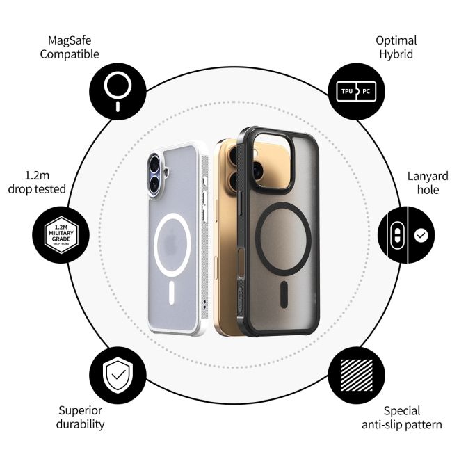 Araree - iPhone 16 Hülle - Hardcase aus TPU und PC - MagSafe kompatibel - Duple M Armor Series - schwarz