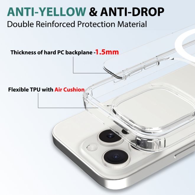 Coque transparente pour iPhone 16 Pro (PC/TPU) - Série MagSafe - Transparente