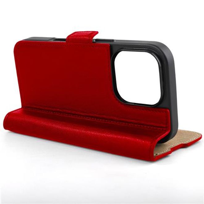Mike Galeli - iPhone 16 Pro Max Hülle - Echtleder Bookcover - Fabio - rot