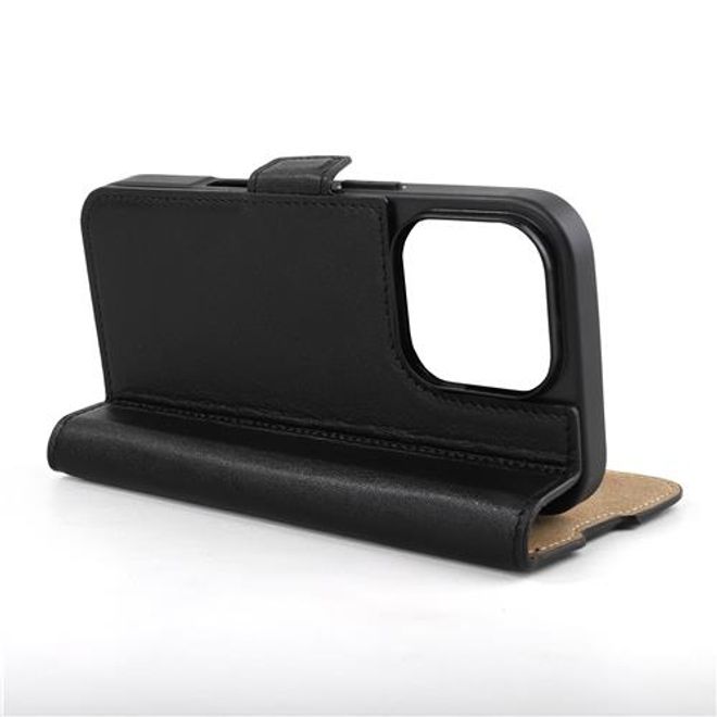 Mike Galeli - iPhone 16 Pro Max Hülle - Echtleder Bookcover - Fabio - schwarz