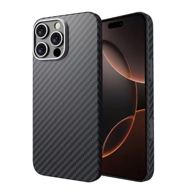 Coque de protection en aramide pour iPhone 16 Pro Max - Coque ArmourShell MagSafe en véritable Kevlar - Noir/Gris
