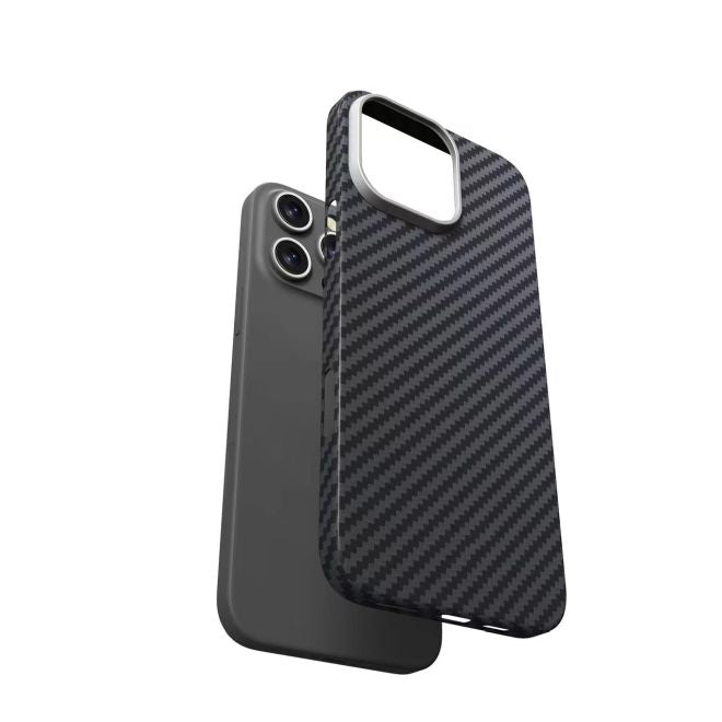 Coque de protection en aramide pour iPhone 16 Pro Max - Coque ArmourShell MagSafe en véritable Kevlar - Noir/Gris