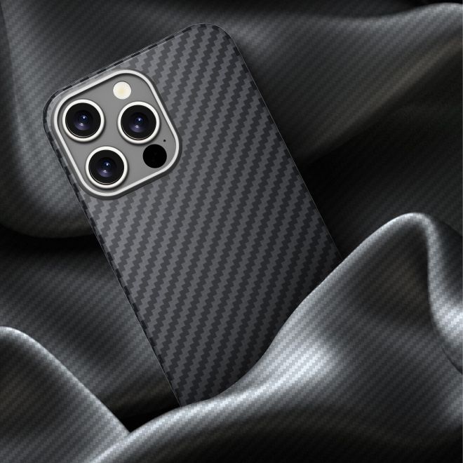 Coque de protection en aramide pour iPhone 16 Pro Max - Coque ArmourShell MagSafe en véritable Kevlar - Noir/Gris