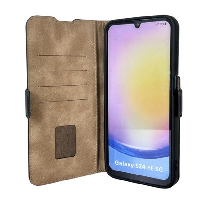 Mike Galeli - Samsung Galaxy S24 FE Hülle - Echtleder Bookcover - Fabio - schwarz