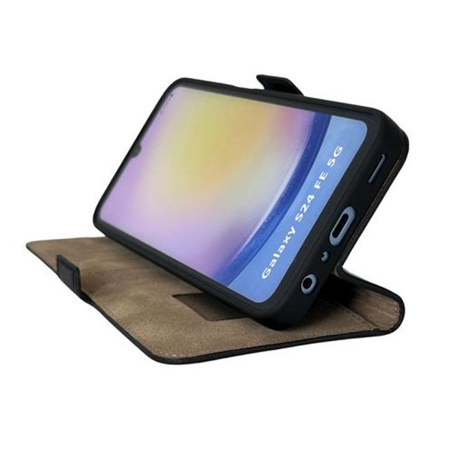 Mike Galeli - Samsung Galaxy S24 FE Hülle - Echtleder Bookcover - Fabio - schwarz