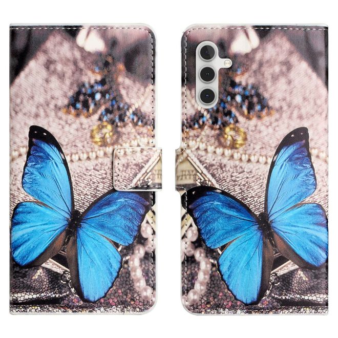 Samsung Galaxy S24 FE Handy Hülle - Leder Bookcover Image Series - blauer Schmetterling
