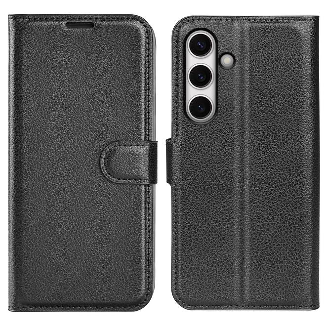 Samsung Galaxy S24 FE Handy Hülle - Litchi Leder Bookcover Series - schwarz