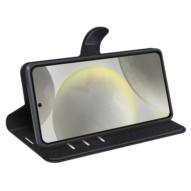 Samsung Galaxy S24 FE Handy Hülle - Litchi Leder Bookcover Series - schwarz