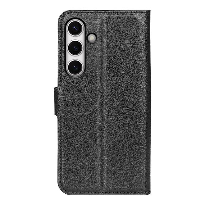 Samsung Galaxy S24 FE Handy Hülle - Litchi Leder Bookcover Series - schwarz