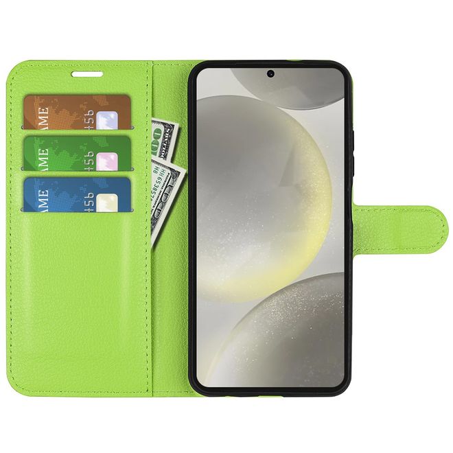 Samsung Galaxy S24 FE Handy Hülle - Litchi Leder Bookcover Series - grün