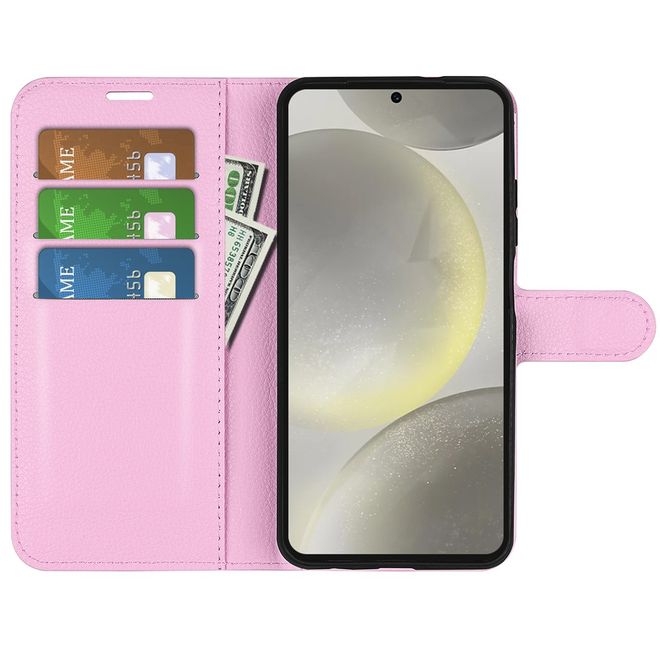 Samsung Galaxy S24 FE Handy Hülle - Litchi Leder Bookcover Series - rosa