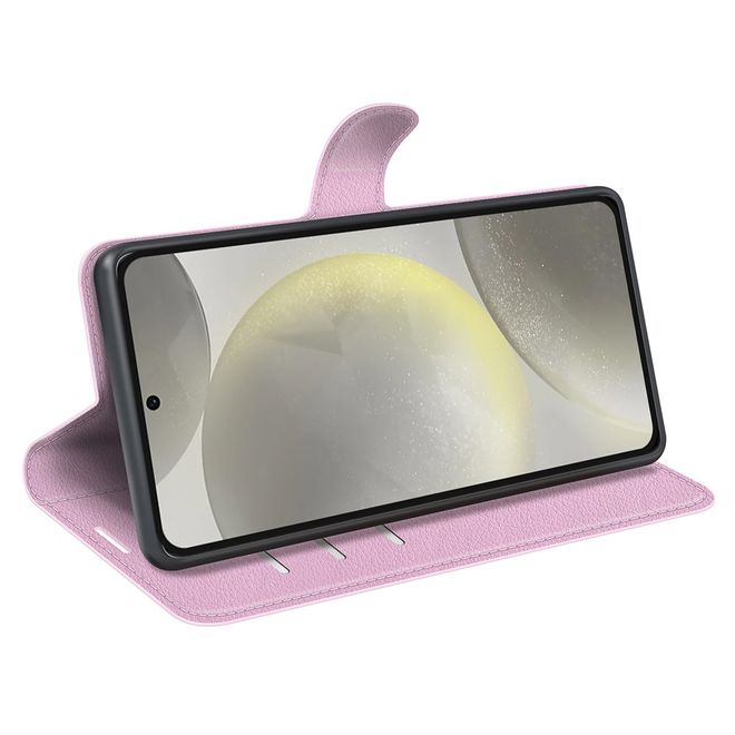 Samsung Galaxy S24 FE Handy Hülle - Litchi Leder Bookcover Series - rosa