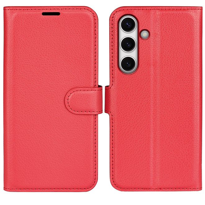 Samsung Galaxy S24 FE Handy Hülle - Litchi Leder Bookcover Series - rot