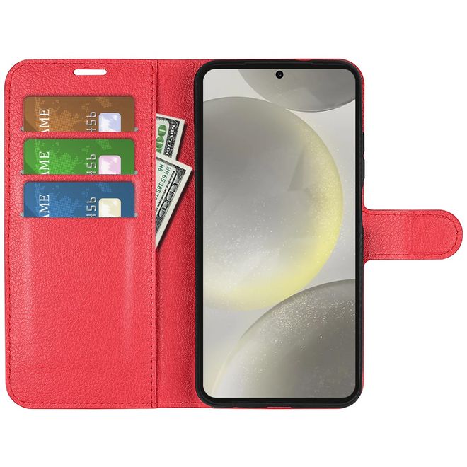 Samsung Galaxy S24 FE Handy Hülle - Litchi Leder Bookcover Series - rot