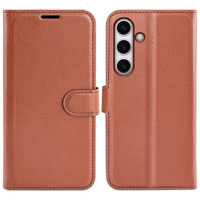Samsung Galaxy S24 FE Handy Hülle - Litchi Leder Bookcover Series - braun