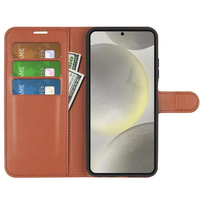 Samsung Galaxy S24 FE Handy Hülle - Litchi Leder Bookcover Series - braun