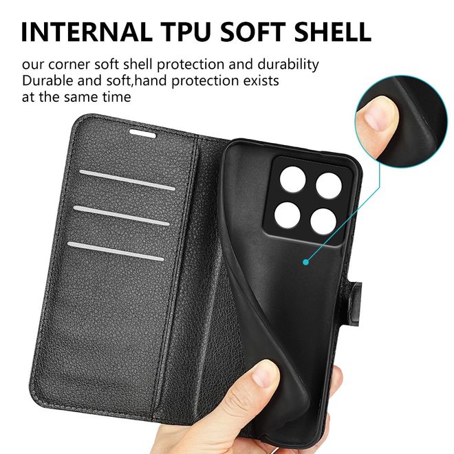 Xiaomi 14T Handy Hülle - Litchi Leder Bookcover Series - schwarz