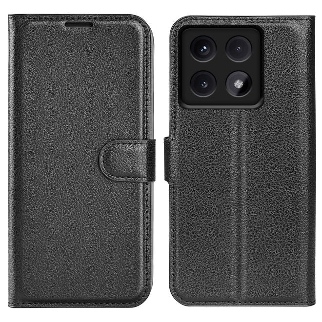 Xiaomi 14T Pro Handy Hülle - Litchi Leder Bookcover Series - schwarz