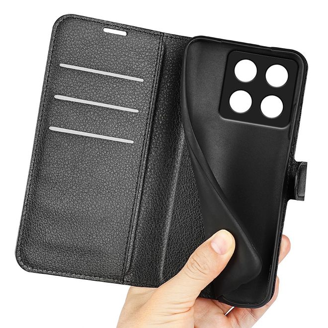 Xiaomi 14T Pro Handy Hülle - Litchi Leder Bookcover Series - schwarz
