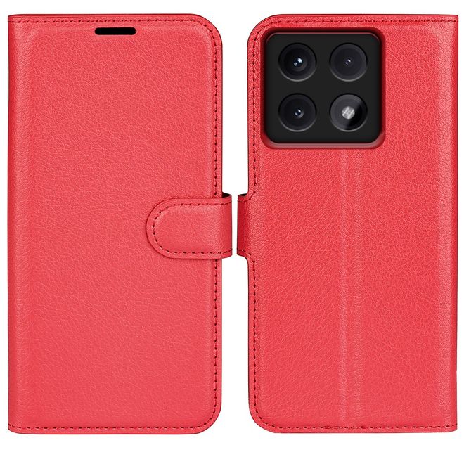 Xiaomi 14T Pro Handy Hülle - Litchi Leder Bookcover Series - rot