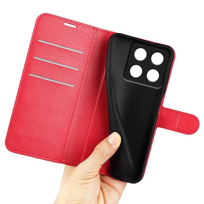 Xiaomi 14T Pro Handy Hülle - Litchi Leder Bookcover Series - rot