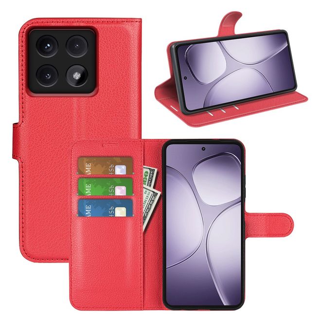Xiaomi 14T Pro Handy Hülle - Litchi Leder Bookcover Series - rot