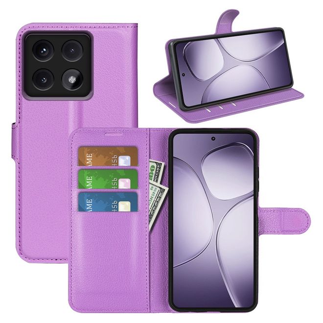 Xiaomi 14T Pro Handy Hülle - Litchi Leder Bookcover Series - purpur