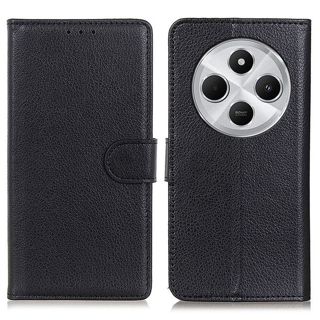 Xiaomi Redmi 14C 4G Handy Hülle - Litchi Leder Bookcover Series - schwarz