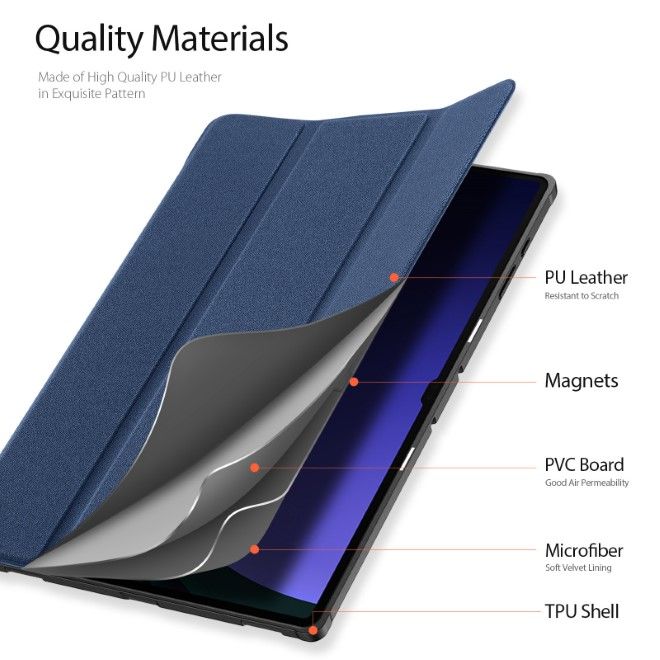 Dux Ducis - Samsung Galaxy Tab S10 Ultra / S9 Ultra / S8 Ultra Hülle - Leder Smart Flip Case - Domo Series - blau