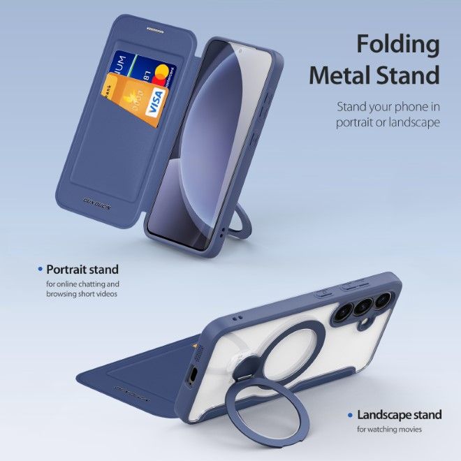 Dux Ducis - Samsung Galaxy S25+ Hülle - Leder Bookcover mit Standfunktion - Skin X Pro Series - blau