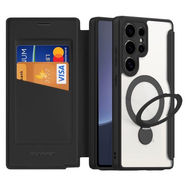 Dux Ducis - Samsung Galaxy S25 Ultra Hülle - Leder Bookcover mit Standfunktion - Skin X Pro Series - schwarz