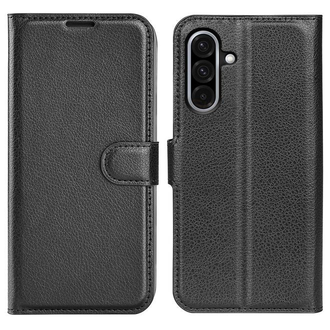 Samsung Galaxy A36 5G Handy Hülle - Litchi Leder Bookcover Series - schwarz