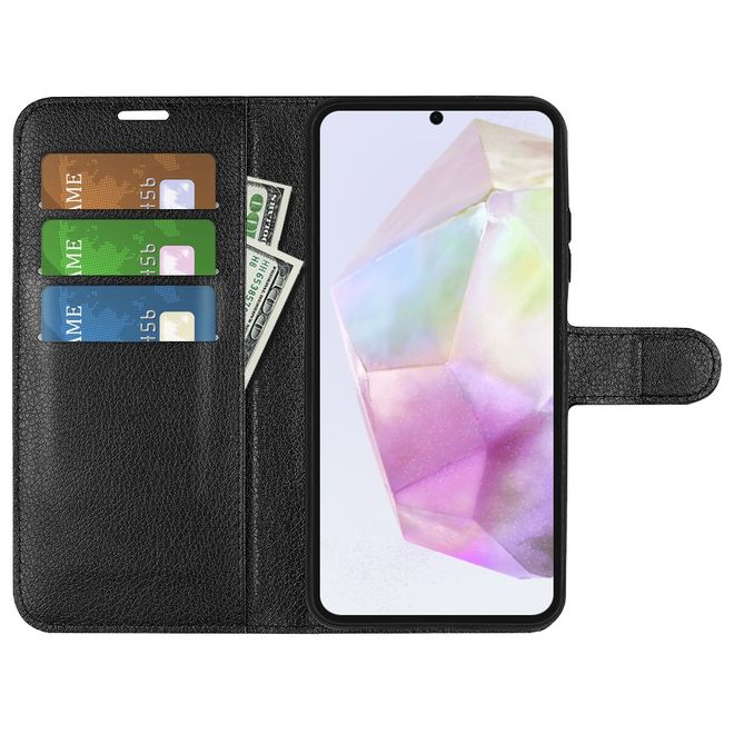 Samsung Galaxy A36 5G Handy Hülle - Litchi Leder Bookcover Series - schwarz