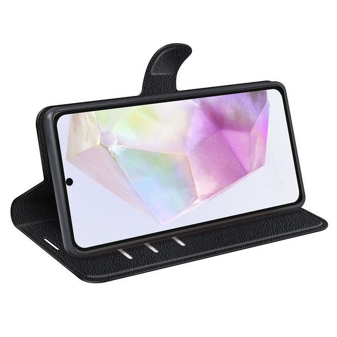 Samsung Galaxy A36 5G Handy Hülle - Litchi Leder Bookcover Series - schwarz