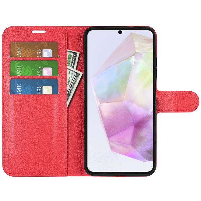 Samsung Galaxy A36 5G Handy Hülle - Litchi Leder Bookcover Series - rot