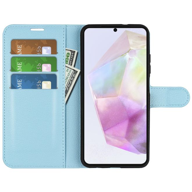 Samsung Galaxy A36 5G Handy Hülle - Litchi Leder Bookcover Series - blau