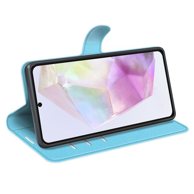 Samsung Galaxy A36 5G Handy Hülle - Litchi Leder Bookcover Series - blau