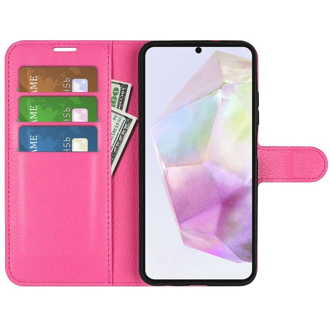 Samsung Galaxy A36 5G Handy Hülle - Litchi Leder Bookcover Series - rosa