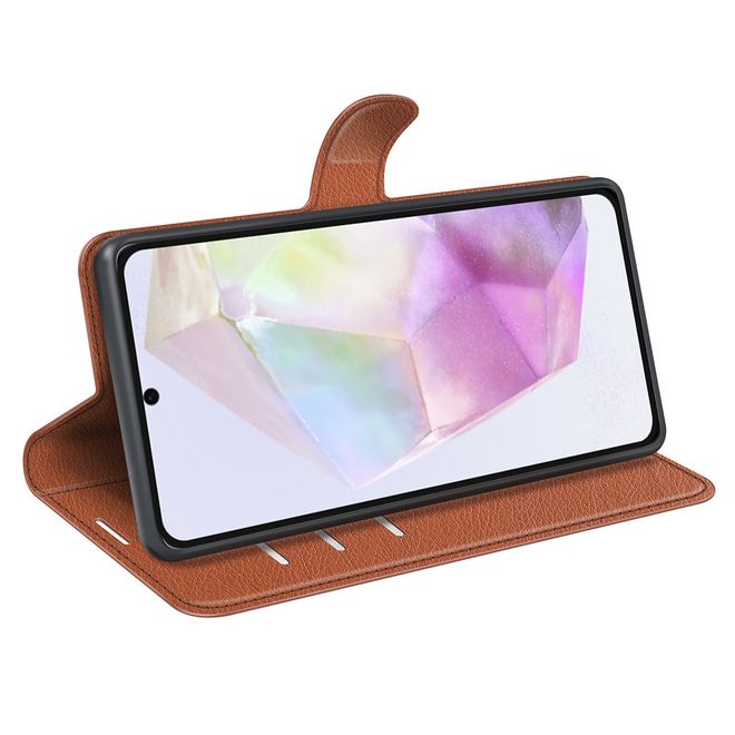 Samsung Galaxy A36 5G Handy Hülle - Litchi Leder Bookcover Series - braun