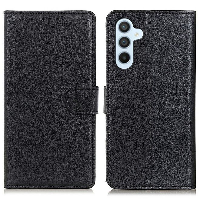 Samsung Galaxy A56 5G Handy Hülle - Litchi Leder Bookcover Series - schwarz