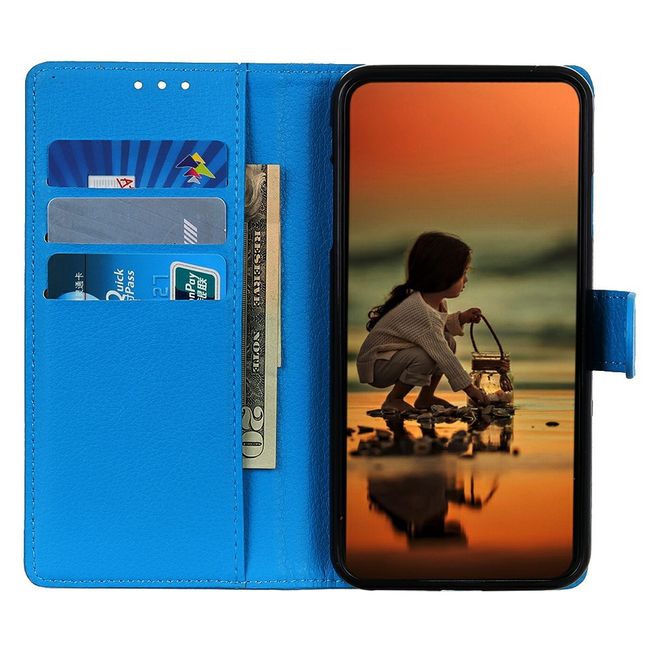 Samsung Galaxy A56 5G Handy Hülle - Litchi Leder Bookcover Series - blau
